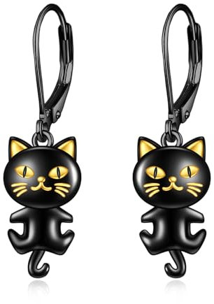 Katzen Ohrringe für Frauen Mädchen Sterling Silber Schwarze Katze Leverback Ohrringe Schmuck Geschenke für Katzen Liebhaber Muttertags