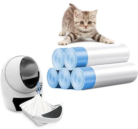 Ferypet Lot de 100 sacs à litière pour chat avec cordon de serrage, capacité de 37 à 40 litres, sacs à déchets pour bac à litière robot 3/4, doublures de tiroir à déchets - 63,5 x 40 cm