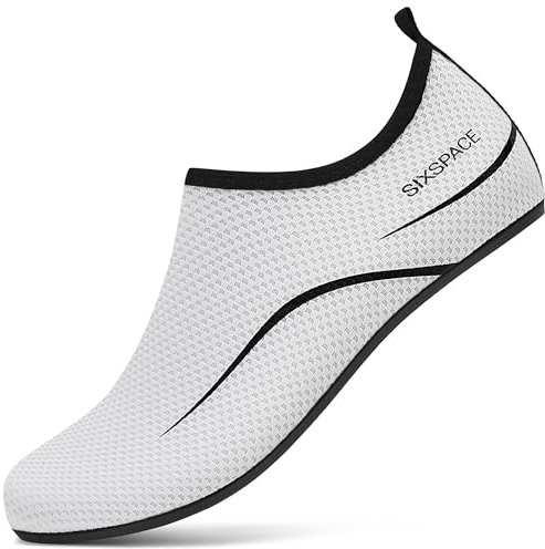 Sixspace Badeschuhe Damen Wasserschuhe Herren Schwimmschuhe Strandschuhe Schnell Trocknend Aquaschuhe Slip on Breathable Surfschuhe für Beach Pool Surfen Yoga (Weiß 38 EU)