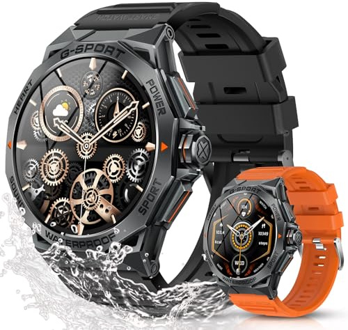 OHUGNA Smartwatch für Herren, 1,4 Zoll AMOLED HD-Bildschirm, Fitness-Tracker, IP68 wasserdicht, 100+ Sport- und Schlaf-Tracker, kompatibel mit Android und iOS
