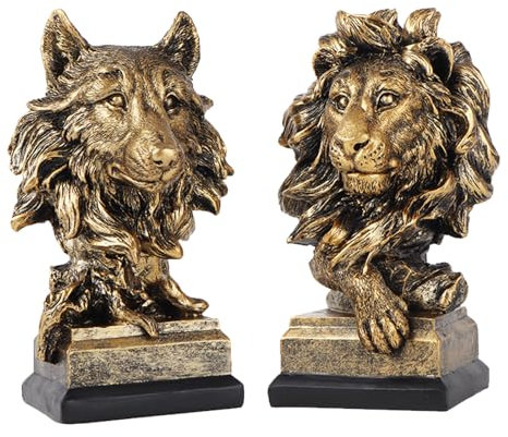 Yunjuhop Löwe Deko Skulpturen Wolf Skulptur Deko Anwendbar auf Büro Dekoration Wohnzimmer Deko Modern Pet Head Statue Antike Deko Löwe Pet Head (Löwe Wolf)