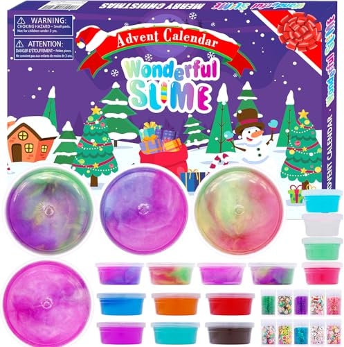 PANSHAN Slime Weihnachts-Countdown-Adventskalender 2024 – 24 Tage voller Spaß Kristallschleim & Fidget Toys & Party Favors | Aufregendes Set für Kinder ab 3 Jahren