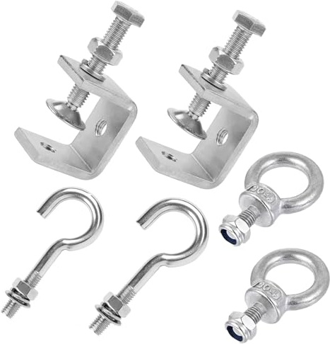 6-StüCK Set Edelstahl Klemmhaken, C Klemme Kieferöffnungen 30mm Fixierzange Einstellbar Klemmbereich ist 0-25mm mit Edelstahl Haken und Ringschrauben, Geeignet FüR Holzarbeiten Und Schweißen
