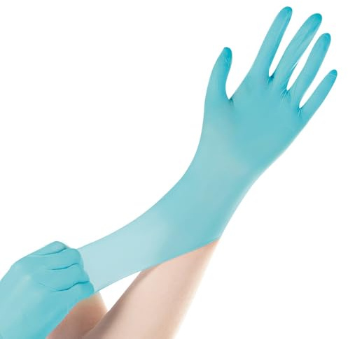 FRANZ MENSCH 100 Stück Hygostar Neoprenhandschuhe Neo Stretch Pro | puderfrei, türkis, 8/M, L: 24cm, Karton, Einmalhandschuhe, Einweghandschuhe, Neoprenhandschuhe