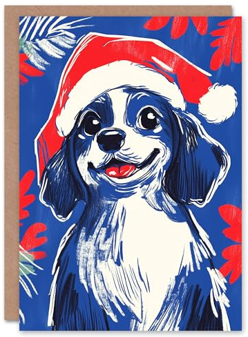 Artery8 King Charles Spaniel Santa Hat Dog Lover Blank For Him Or Her Art Xmas Festive Christmas Card