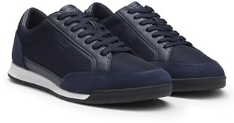 BOSS Men's Nitan TXSD Lowtop Trainers in Suede and Faux Leather Size, darkblue, 8 UK