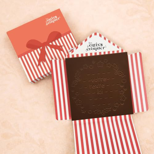 Les cartes à croquer en chocolat | Couronne de noel cadeau | Chocolat personnalisé avec votre texte | Chocolat au choix lait ou noir ou blanc | Sans colorant | (Chocolat noir 73% de cacao)