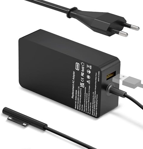 44W Surface Pro Chargeur Adaptateur Alimentation pour Microsoft Surface Pro x/3/4/5/6/7 Surface Book 1/2 Surface Go 1/2,Surface Ordinateur Portable 1/2/3, avec Port USB 5V/1A (44W)