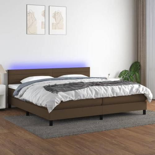 KOIECETA Boxspringbett mit Matratze LED Doppelbett Bett Polsterbett Bettgestell Bettrahmen Lattenrost Schlafzimmerbett Hotelbett Dunkelbraun 200x200 cm Stoff