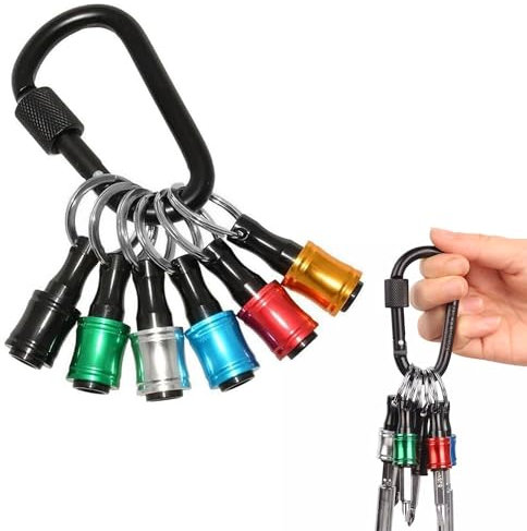6-Pack 1/4 Inch Hex Shank Bit Holder Set, Portable Keychain Screwdriver & Drill Bit Organizer, Lightweight DIY Tools for Electrical, Woodworking & Construction
