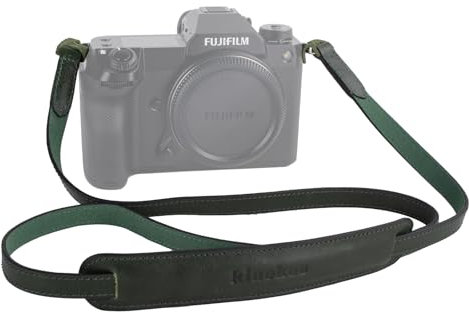 MUZIRI KIINOKOO Genuine Leather Camera Neck Shoulder Strap with Triangle Rings Compatible for Most Cameras with Round Connection Holes - Length 110cm - Green