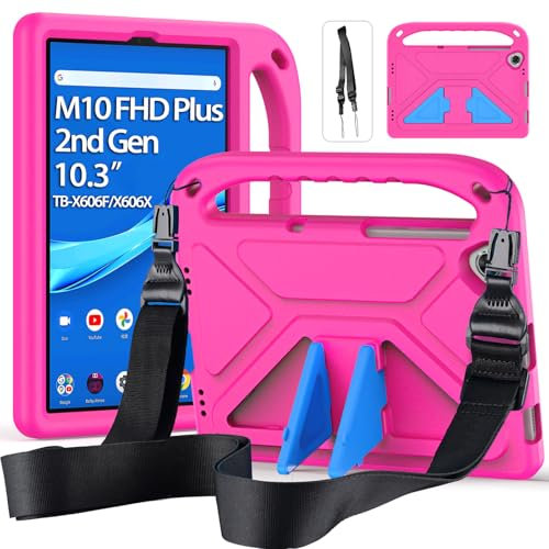 RollinCase Funda Infantil para Lenovo Tab M10 FHD Plus 10.3 Pulgadas (TB-X606F/TB-X606X) 2020, Carcasa Antigolpes con Asa y Correa, Rosa