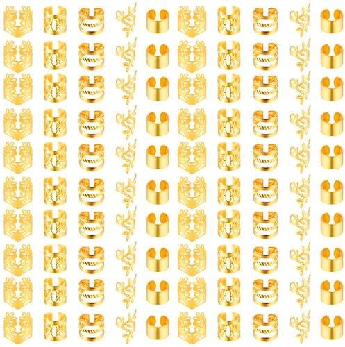 100 Stück Haarschmuck Gold, Haarschmuck Pirat Zubehör Hair Accessories Women, Dreadlocks Schmuck, Haarperlen Zum Klipsen Cuffs Haare Haarringe Gold Verstellbar Damen für Haar-Dreadlock