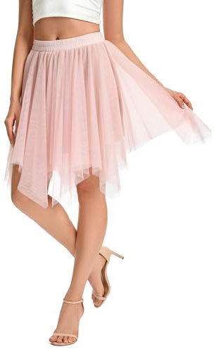 Jupes en Tulle pour Femmes Mini Jupe Tutu irrégulière Jupe d'été-Jupes en Tulle avec Doublure à la Taille (FR/ES, Alpha/Lettres, Taille Unique, Taille Normale, Taille Normale, Rose)