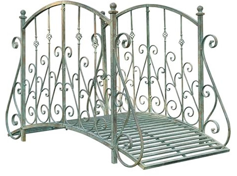 Metallbogen Zen Gartenbrücke mit sicherer Seitenverzierungsplatte für Teichfischstrahl zarte Blumenrolle Design antik Optik Einfache Montage und 152 cm