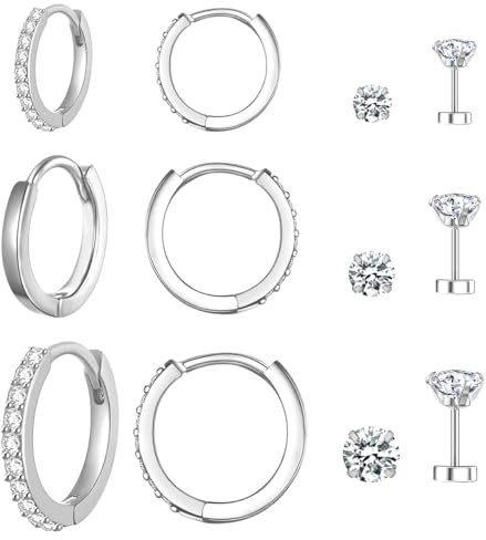 6 Paar Ohrringe Set für Damen,Ohrringe Ohrstecker Silber 925,Ear Cuff Silber mit Geschenkbox,Damen Ohrstecker