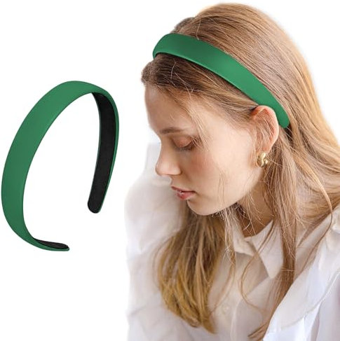 LOPHE Bandeau Femme Élégant en Cuir PU - Large Bandeau Cheveux Anti-Glisse -Vert Moderne - Style Rétro Polyvalent (Bureau/Soirée) - Matériau Élastique et Confortable