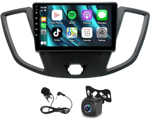 Slakerbe Android 13 Radio de Coche 2 Din con CarPlay Inalámbrico Android Auto Compatible para Ford Transit Custom Tourneo 2013-2019, 2G+32G 9 Pulgadas Autoradio con Navegación WiFi FM RDS Cámara Mic