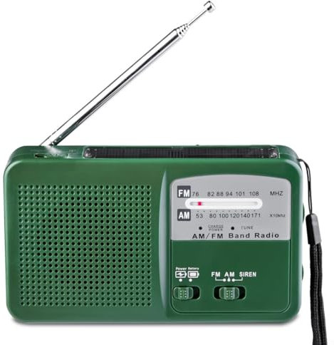 Piccole radio portatili AM FM a manovella, con caricatore solare e torcia, radio multifunzione, caricatore per cellulare (verde)