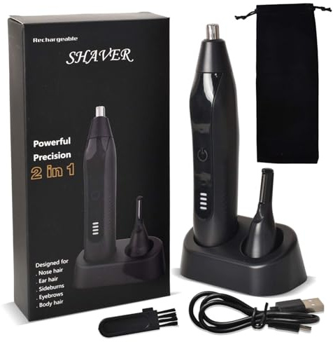 2 in 1 Nasenhaartrimmer & Augenbrauentrimmer – Wiederaufladbarer Professioneller Nasenhaarschneider, Ohrhaarschneider & Barttrimmer für Männer und Frauen – USB-C Ladung, Reisefreundlich