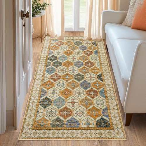 MAST DOO Teppich Läufer Flur 80x150cm, Boho Teppich Küche Waschbare Kurzflor rutschfest Teppiche, Küchenläufer für Korridor, Esszimmer, Schlafzimmer, Wohnzimmer, Farbig