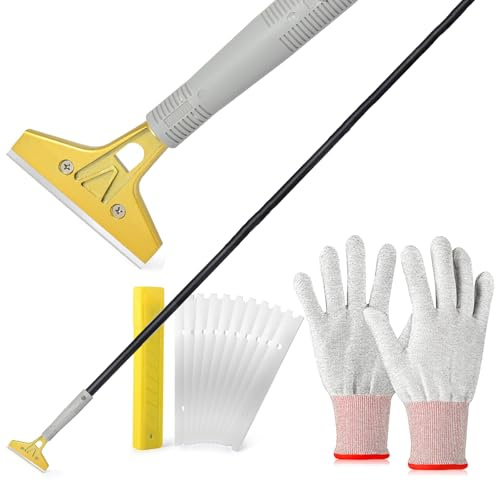 FOSHIO 152cm Grattoir à manche long, Industry Grattoir avec 20 Lames, 4 pouces Grattoir Peinture, Grattoir Plancha ​pour Papier Peint, Grattoirs pour Vitre, pour Colle, Idéal pour Nettoyer ﻿