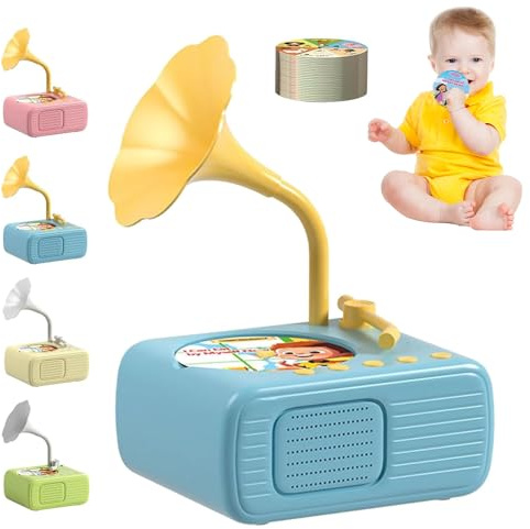 Kids Gramophone Toy with 96 Learning Cards & 8 Recording Cards, Bluetooth Toddler Toy, HD Sound, Early Education Gift for 1-10 Years Old, Baby Toys,Portable USB Rechargeable (Blue)