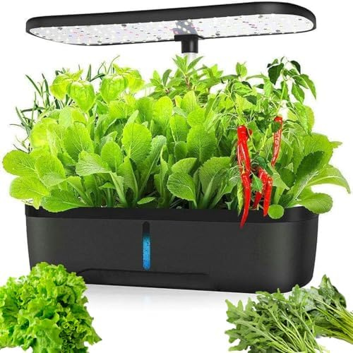 Système de culture hydroponique à 12 capsules pour jardin d'herbes aromatiques d'intérieur avec lampes de croissance LED Smart Grow Planter avec hauteur réglable et minuterie automatique Kit de