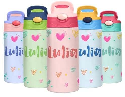 Soview Borraccia Termica Bambini Personalizzata, Borraccia Bambini con Nome, Borracce Personalizzate senza BPA, Ideale Fuori Casa, in Gita, a Scuola, Attività all'aperto 350 ml