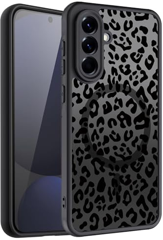 JMDZDL Magnetisch für Samsung Galaxy S24 FE Hülle, Kompatibel mit MagSafe, Transluzente Matt Handyhülle für Samsung S24 FE Schutzhülle Hart PC Rückseite TPU Silikon Bumper Stoßfest Case, Leopard