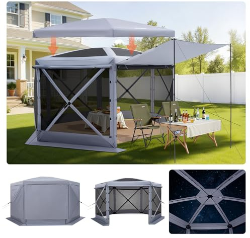 VEVOR Carpa Plegable de Lados, Pérgola de Jardín con Techo Desmontable y Bolsa de Transporte, Carpa de Exterior para Personas, para Fiesta, Camping, Playa, Patio (Gray, 12 x 12 ft)