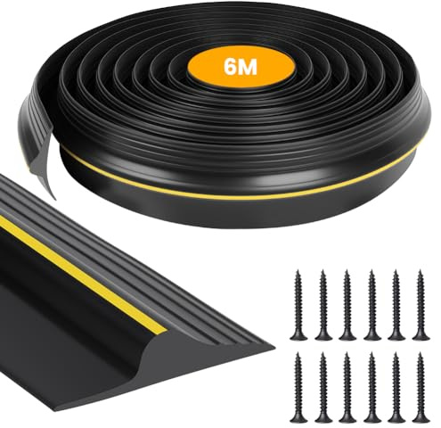 NUTKIT 6M 18mm Garage Door Threshold Seal Strip, Includes 24 Screws | High DIY Rubber Garage Draft Weather Excluder, Garage-door Seals Bottom Flood Water Barrier Threshold Kit