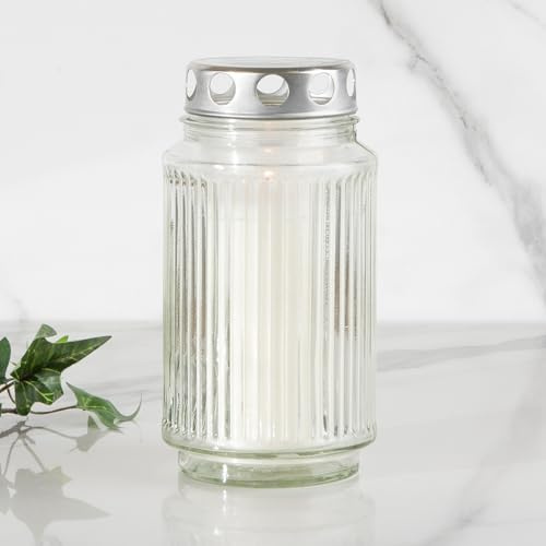 HOFER Grabkerze aus Glas mit Nachfüllkerze, Grablaterne, transparent, LUNA