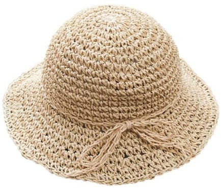 Kids Straw Hat Wide Brim Summer Hat Sun Shade Beach Uv Sun Protection Protective Caps for Girls Girls Straw Beige