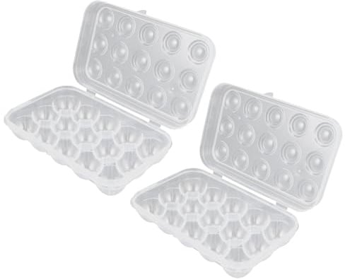 GARVALON Lot de 2 Boîtes à Œufs en Plastique 15 Compartiments avec Couvercle, Porte-œufs Réfrigérateur Empilable, Boîte de Conservation et Transport Cuisine, Camping et Pique-niques