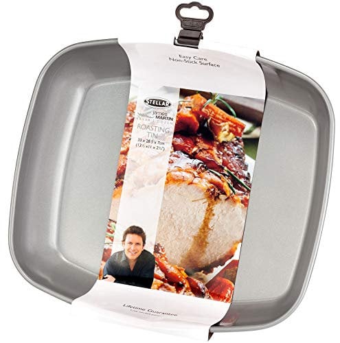 Stellar James Martin Non-Stick Roasting Tray, High Grade Steel, Dishwasher Safe, 33cm x 28 x 7cm - 5 Year Non-Stick Warranty