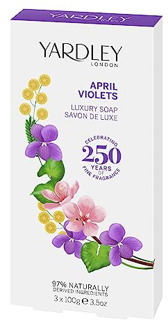 Yardley April Violets Luxury Bar Soap Set for Women, 3 Count