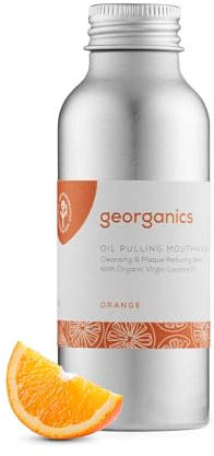 Georganics Whitening Oil Pulling Mouthwash - Orange Flavoured - Plaque-Reducing Coconut Oil Blend - 100% Natural Ingredients - SLS, Glycerine & Fluoride Free - Organic, Vegan, Cruelty-Free - 100ml