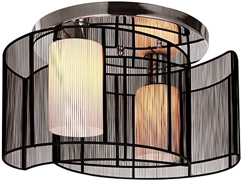 HOMCOM Modern Chandelier, Semi-Flush Mount Ceiling Light with 2 Light, E27 Bulb Base for Hallway, Dining Room, Living Room, White and Black