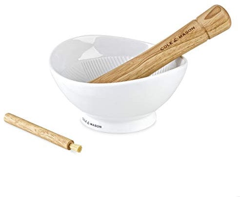 Cole & Mason H111929 Suribachi Mortier et Pilon, 140mm, Mortier et Pilon pour Épices Cuisine, PorcelaineGarantie de 2 Ans