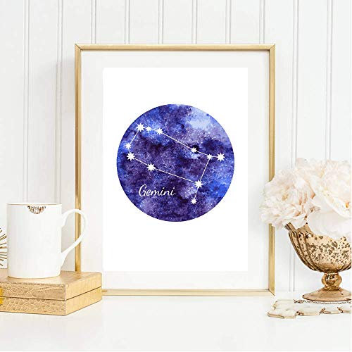 Din A4 Kunstdruck ohne Rahmen - Sternzeichen Horoskop Gemini Zwillinge Astrologie Sterne Sternhimmel Sternbild Druck Poster Deko Bild