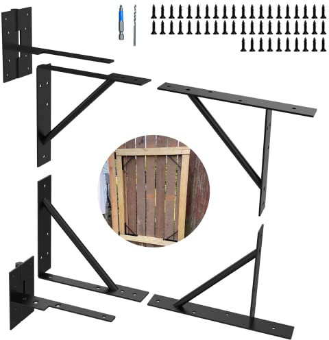Gate Frame Kit Heavy Duty Adjustable No Sag Gate Kit for Wooden Easy Gate Bracket Gate Corner Brace Bracket Durable Solid Iron for Shed Doors, Corral Gates, Driveway Gates, Wood Windows