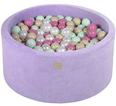 MEOWBABY Piscina de Bolas Velvet 90x40cm/300 Bolas ø 7cm para Bébé Redonda Bola de Plástico Blando Juguete para la Habitación de los Niños Made in EU Violeta: Beige/Blanco Perla/Rosa Claro/Menta