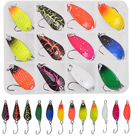 Spoon Fishing Lure for Trout - 12pcs Spoons Lure Single Hook Trout Lures Trolling Spoon Lures Casting Spinner Bait Metal Fishing Lures for Trout Bass Crappie Char Walleye Perch