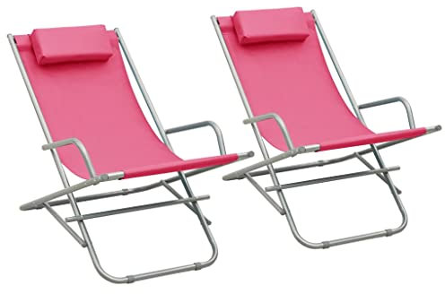 vidaXL 2X Schaukelstuhl Klappbar Liegestuhl Strandliege Strandstuhl Gartenliege Sonnenliege Relaxliege Klappstuhl Campingstuhl Stahl Rosa