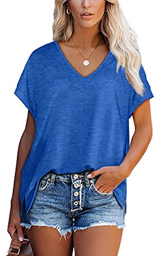 Aokosor T Shirts for Women V Neck Summer Tops Ladies Extended Shoulder Tshirt