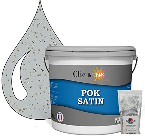 POK PAILLETTE : Peinture de Finition Acrylique Effet Pailleté Murs Intérieurs 10L - Gris Perle