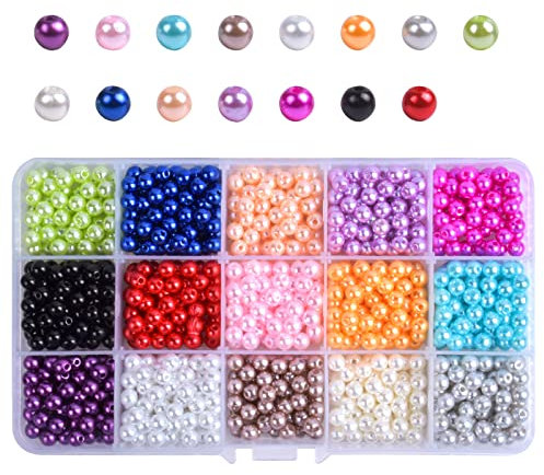 Naapesi 1500 Stück Perlen Bunt, 15 Farben Harz Glasperlen, Bastelperlen Runde Beads Gemischte, Kunstperlen mit Löchern zum Auffädeln, für DIY Schmuckherstellung, Armbänder, Halsketten Basteln - 6mm