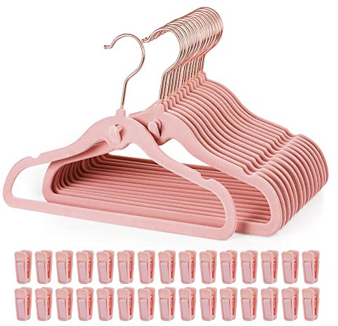 HOUISM Perchas de terciopelo para bebé, gancho giratorio de 360° con muescas. Perchas de terciopelo antideslizantes con 20 clips para los dedos para bebés, niños pequeños y niños