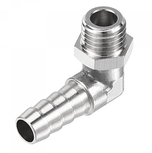 sourcing map Nickel-Plated Copper Hose Barb Fitting Elbow 8mm Barbed M12x1.5 Male Thread Right Angle Pipe Connector